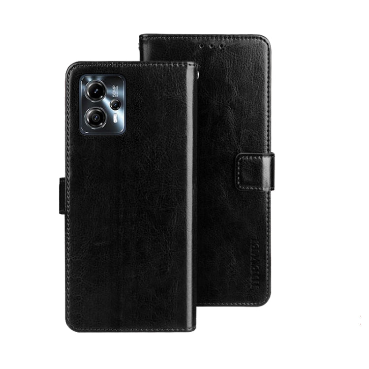 For Motorola Moto G23/G13 idewei Crazy Horse Texture Leather Phone Case with Holder(Black) by idewei