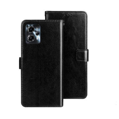 For Motorola Moto G23/G13 idewei Crazy Horse Texture Leather Phone Case with Holder(Black) by idewei