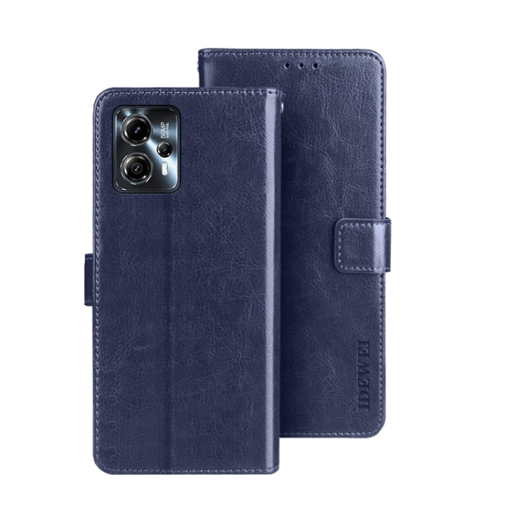 For Motorola Moto G23/G13 idewei Crazy Horse Texture Leather Phone Case with Holder(Blue) by idewei