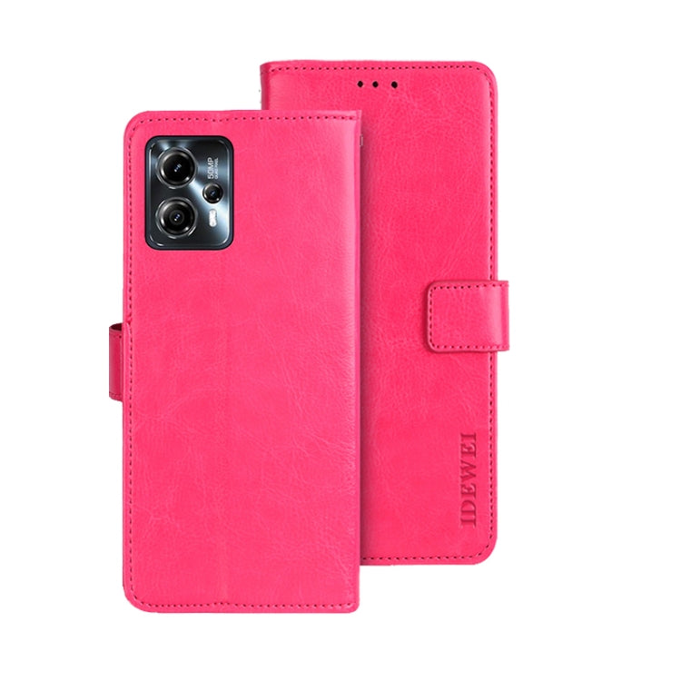 For Motorola Moto G23/G13 idewei Crazy Horse Texture Leather Phone Case with Holder(Rose Red) by idewei