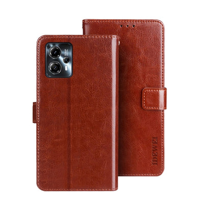 For Motorola Moto G23/G13 idewei Crazy Horse Texture Leather Phone Case with Holder(Brown) by idewei