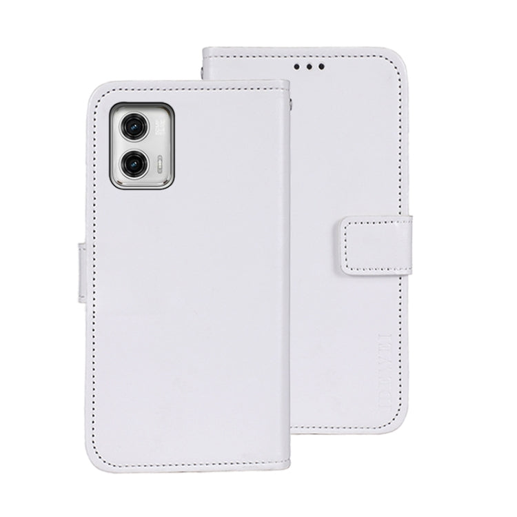 For Motorola Moto G73 idewei Crazy Horse Texture Leather Phone Case with Holder(White) by idewei