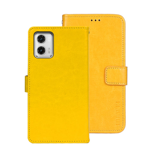 For Motorola Moto G73 idewei Crazy Horse Texture Leather Phone Case with Holder(Yellow) by idewei