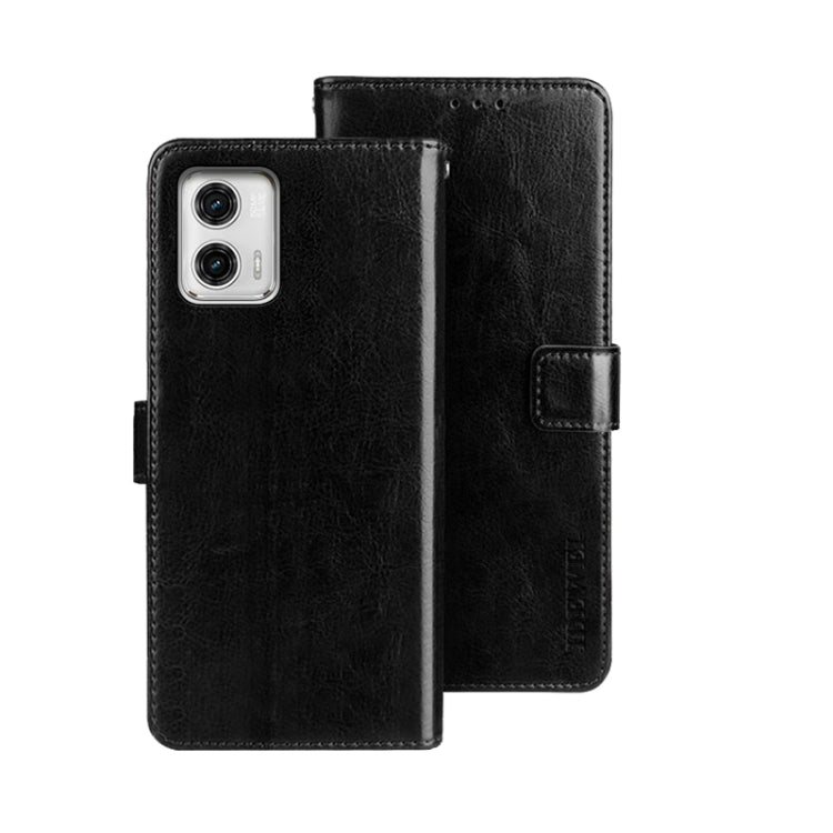 For Motorola Moto G73 idewei Crazy Horse Texture Leather Phone Case with Holder(Black) by idewei