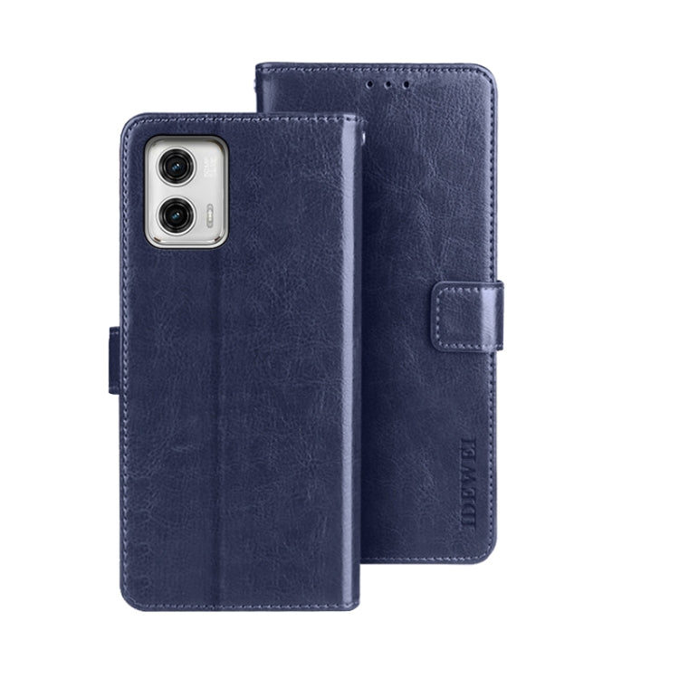 For Motorola Moto G73 idewei Crazy Horse Texture Leather Phone Case with Holder(Blue) by idewei