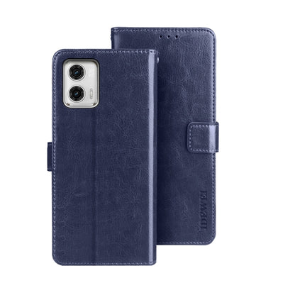 For Motorola Moto G73 idewei Crazy Horse Texture Leather Phone Case with Holder(Blue) by idewei