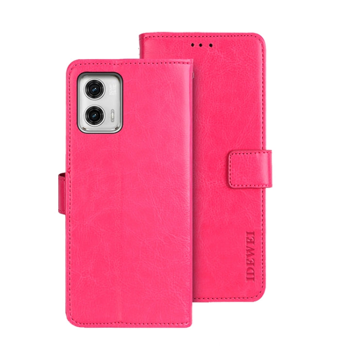 For Motorola Moto G73 idewei Crazy Horse Texture Leather Phone Case with Holder(Rose Red) by idewei