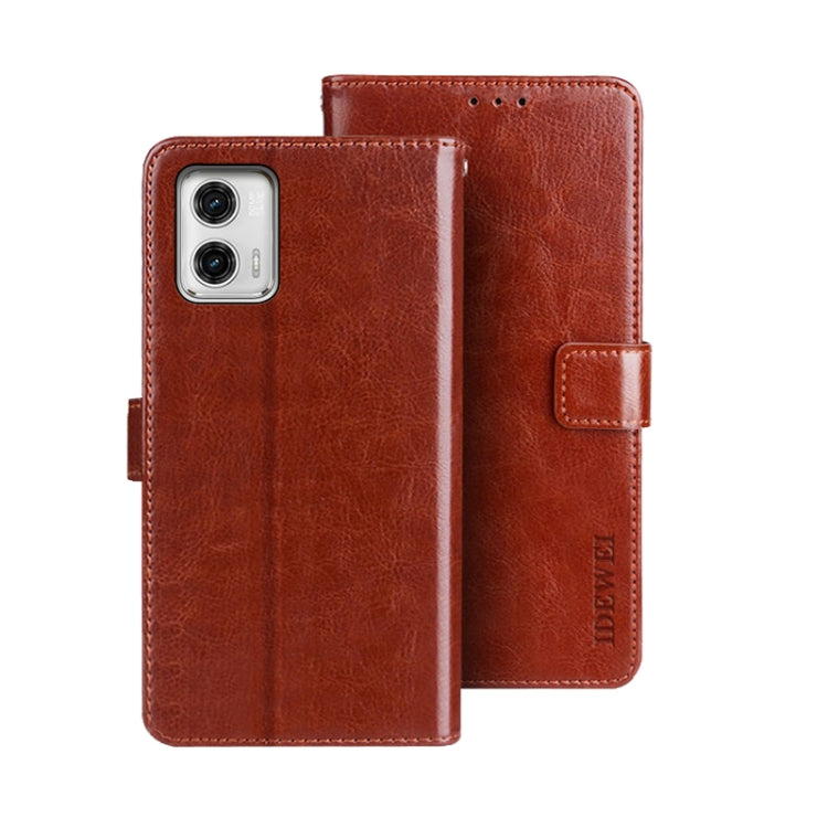 For Motorola Moto G73 idewei Crazy Horse Texture Leather Phone Case with Holder(Brown) by idewei