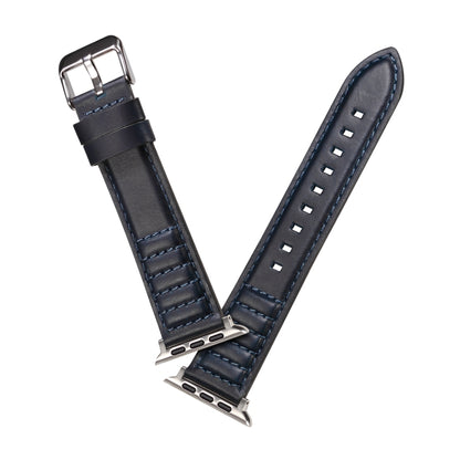 Oil Wax Genuine Leather Watch Band For Apple Watch Ultra 49mm&Watch Ultra 2 49mm / Series 9&8&7 45mm / SE 3&SE 2&6&SE&5&4 44mm / 3&2&1 42mm (Blue) by bashfashion