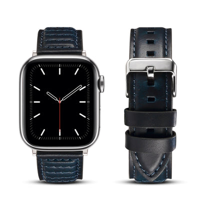 Oil Wax Genuine Leather Watch Band For Apple Watch Ultra 49mm&Watch Ultra 2 49mm / Series 9&8&7 45mm / SE 3&SE 2&6&SE&5&4 44mm / 3&2&1 42mm (Blue) by bashfashion