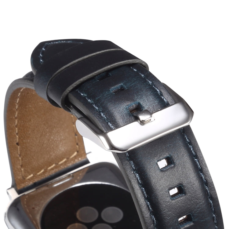 Oil Wax Genuine Leather Watch Band For Apple Watch Ultra 49mm&Watch Ultra 2 49mm / Series 9&8&7 45mm / SE 3&SE 2&6&SE&5&4 44mm / 3&2&1 42mm (Blue) by bashfashion