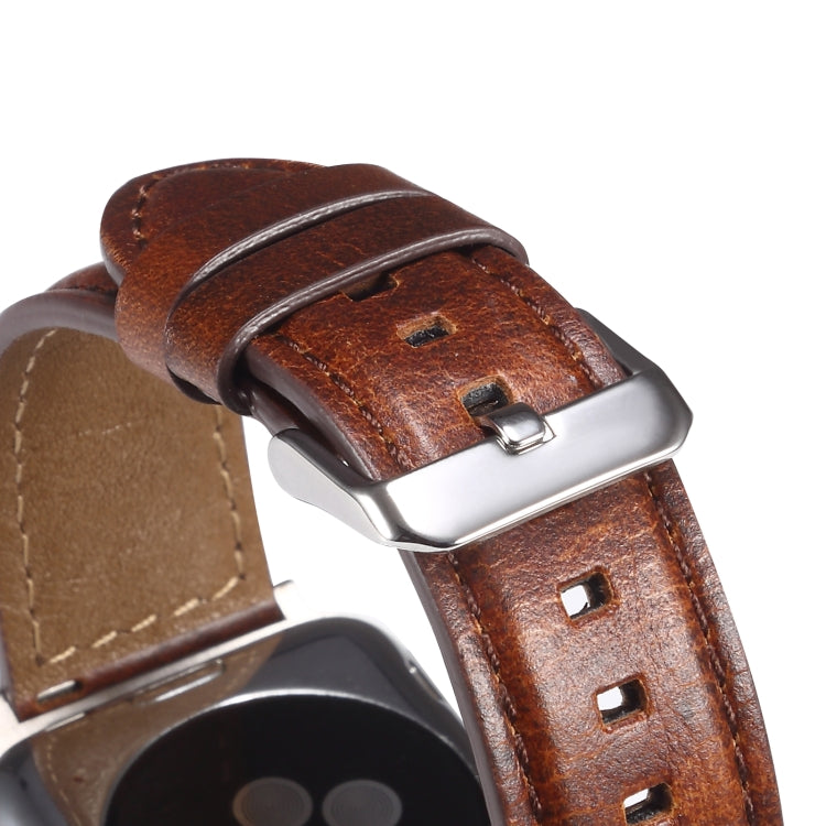 Oil Wax Genuine Leather Watch Band For Apple Watch Ultra 49mm&Watch Ultra 2 49mm / Series 9&8&7 45mm / SE 3&SE 2&6&SE&5&4 44mm / 3&2&1 42mm (Brown) by bashfashion