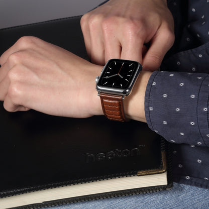 Oil Wax Genuine Leather Watch Band For Apple Watch Ultra 49mm&Watch Ultra 2 49mm / Series 9&8&7 45mm / SE 3&SE 2&6&SE&5&4 44mm / 3&2&1 42mm (Brown) by bashfashion