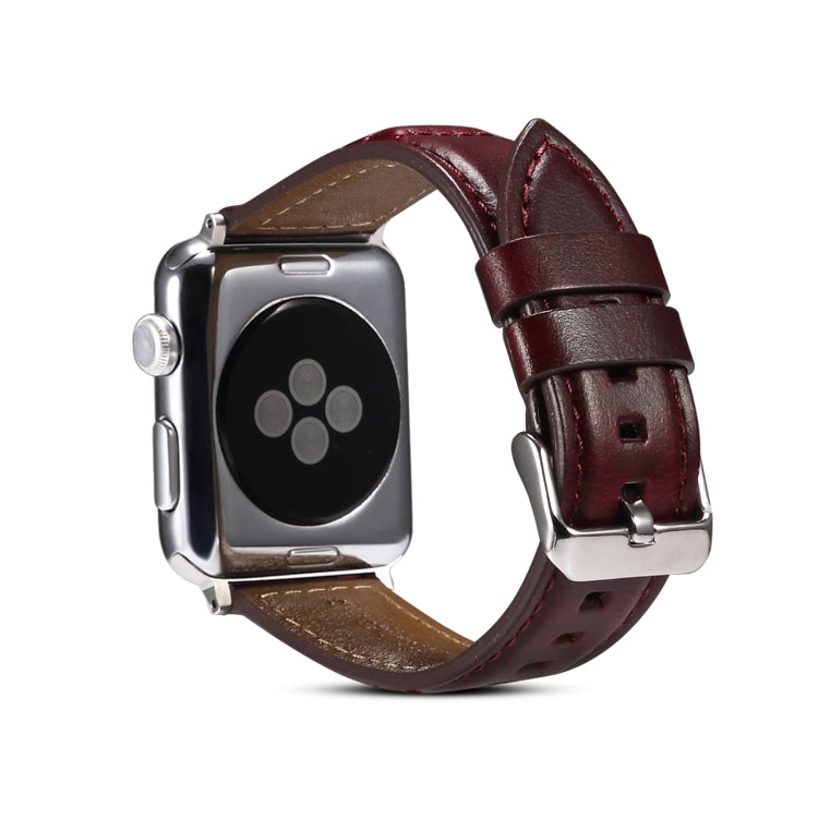 Oil Wax Genuine Leather Watch Band For Apple Watch Ultra 49mm&Watch Ultra 2 49mm / Series 9&8&7 45mm / SE 3&SE 2&6&SE&5&4 44mm / 3&2&1 42mm (Red) by bashfashion