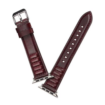 Oil Wax Genuine Leather Watch Band For Apple Watch Ultra 49mm&Watch Ultra 2 49mm / Series 9&8&7 45mm / SE 3&SE 2&6&SE&5&4 44mm / 3&2&1 42mm (Red) by bashfashion
