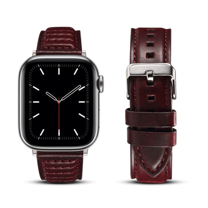 Oil Wax Genuine Leather Watch Band For Apple Watch Ultra 49mm&Watch Ultra 2 49mm / Series 9&8&7 45mm / SE 3&SE 2&6&SE&5&4 44mm / 3&2&1 42mm (Red) by bashfashion