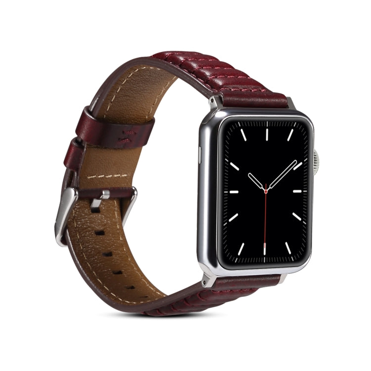 Oil Wax Genuine Leather Watch Band For Apple Watch Ultra 49mm&Watch Ultra 2 49mm / Series 9&8&7 45mm / SE 3&SE 2&6&SE&5&4 44mm / 3&2&1 42mm (Red) by bashfashion