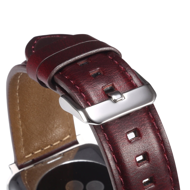 Oil Wax Genuine Leather Watch Band For Apple Watch Ultra 49mm&Watch Ultra 2 49mm / Series 9&8&7 45mm / SE 3&SE 2&6&SE&5&4 44mm / 3&2&1 42mm (Red) by bashfashion