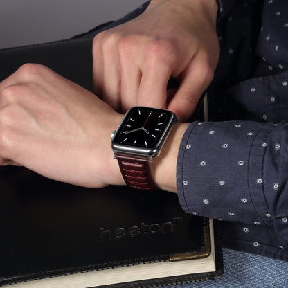 Oil Wax Genuine Leather Watch Band For Apple Watch Ultra 49mm&Watch Ultra 2 49mm / Series 9&8&7 45mm / SE 3&SE 2&6&SE&5&4 44mm / 3&2&1 42mm (Red) by bashfashion