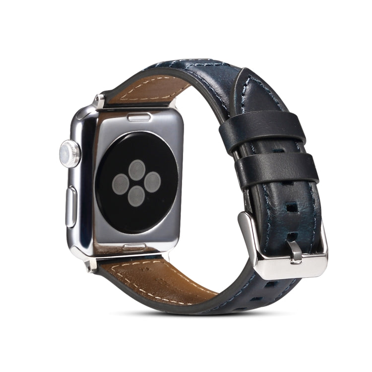 Oil Wax Genuine Leather Watch Band For Apple Watch Series 9&8&7 41mm / SE 3&SE 2&6&SE&5&4 40mm / 3&2&1 38mm (Blue) by bashfashion