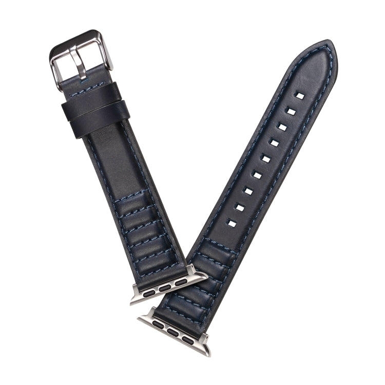 Oil Wax Genuine Leather Watch Band For Apple Watch Series 9&8&7 41mm / SE 3&SE 2&6&SE&5&4 40mm / 3&2&1 38mm (Blue) by bashfashion