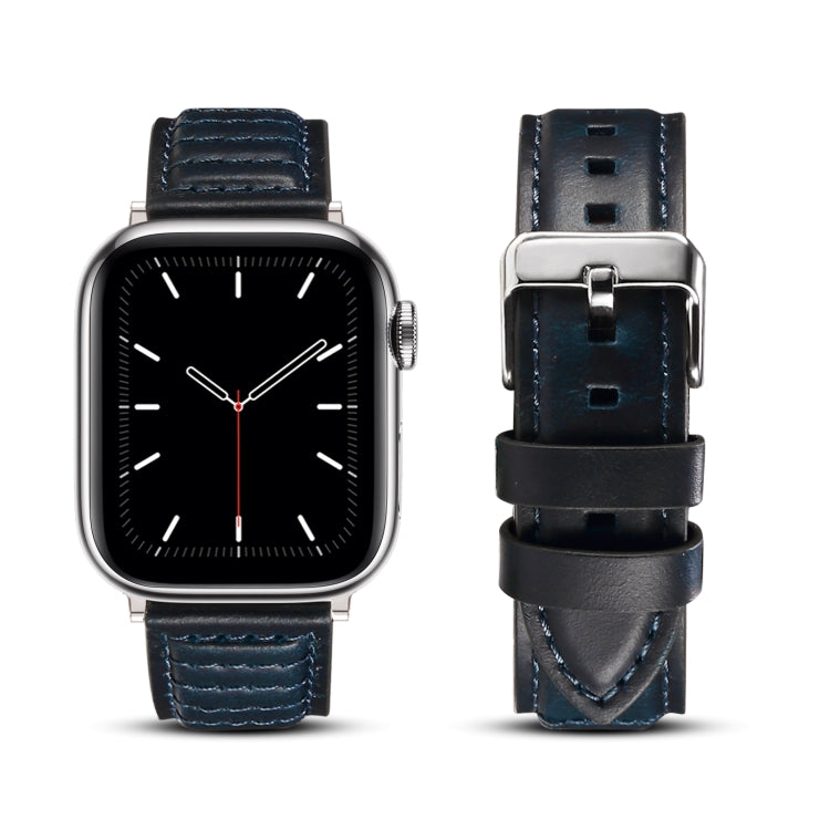 Oil Wax Genuine Leather Watch Band For Apple Watch Series 9&8&7 41mm / SE 3&SE 2&6&SE&5&4 40mm / 3&2&1 38mm (Blue) by bashfashion