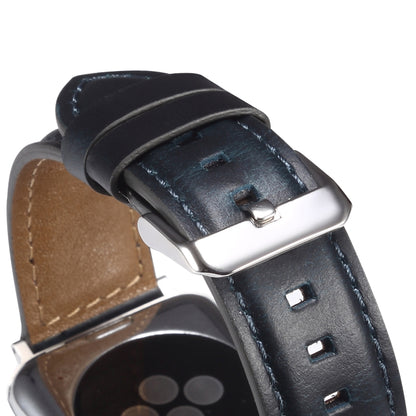 Oil Wax Genuine Leather Watch Band For Apple Watch Series 9&8&7 41mm / SE 3&SE 2&6&SE&5&4 40mm / 3&2&1 38mm (Blue) by bashfashion