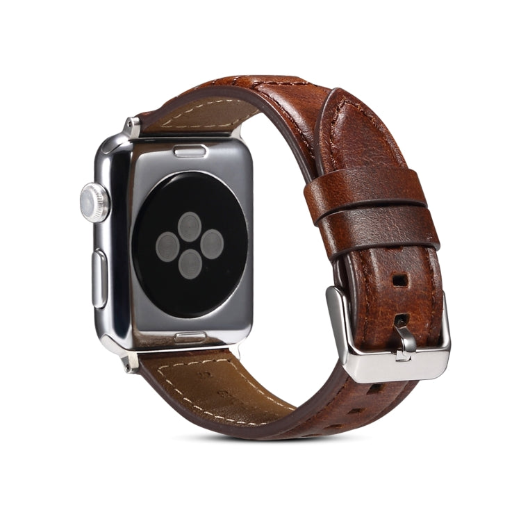 Oil Wax Genuine Leather Watch Band For Apple Watch Series 9&8&7 41mm / SE 3&SE 2&6&SE&5&4 40mm / 3&2&1 38mm (Brown) by bashfashion