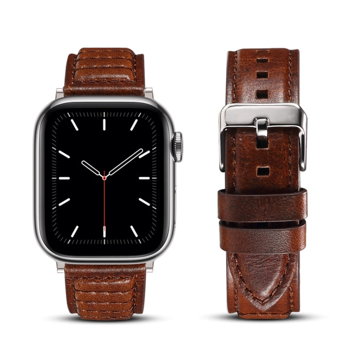 Oil Wax Genuine Leather Watch Band For Apple Watch Series 9&8&7 41mm / SE 3&SE 2&6&SE&5&4 40mm / 3&2&1 38mm (Brown) by bashfashion
