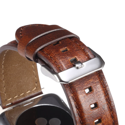 Oil Wax Genuine Leather Watch Band For Apple Watch Series 9&8&7 41mm / SE 3&SE 2&6&SE&5&4 40mm / 3&2&1 38mm (Brown) by bashfashion