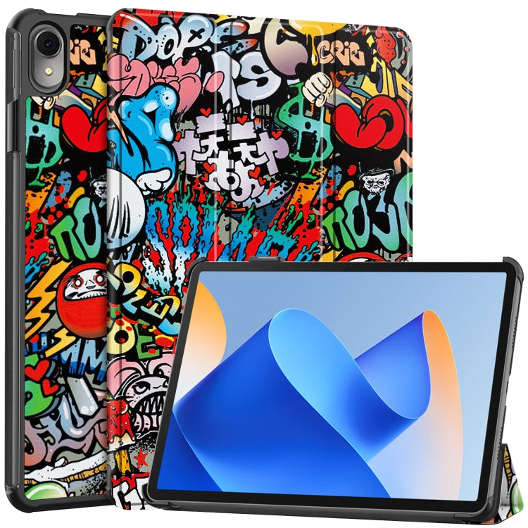 For Huawei MatePad 11 2023 Custer Painted 3-Fold Holder Leather Smart Tablet Case(Graffiti) by bashfashion