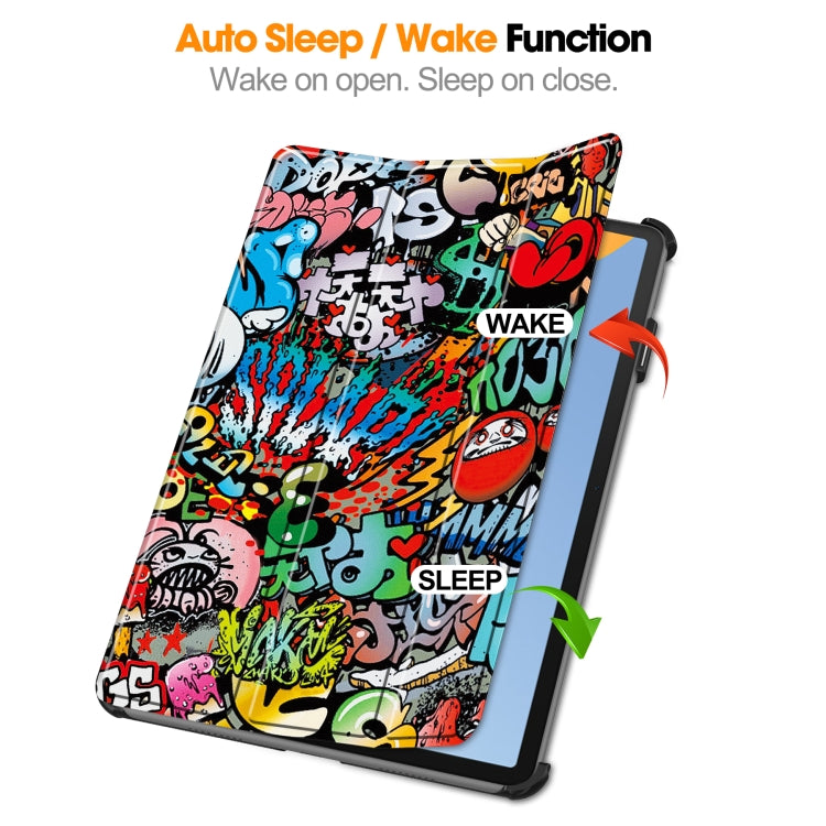 For Huawei MatePad 11 2023 Custer Painted 3-Fold Holder Leather Smart Tablet Case(Graffiti) by bashfashion