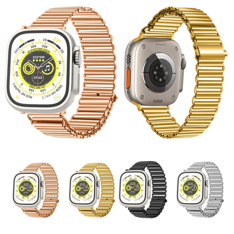 Chain Buckle Stainless Steel Watch Band For Apple Watch Series 9&8&7 41mm / SE 3&SE 2&6&SE&5&4 40mm / 3&2&1 38mm (Black) by bashfashion