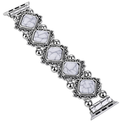 Retro Pine Stone Metal Watch Band For Apple Watch Ultra 49mm&Watch Ultra 2 49mm / Series 9&8&7 45mm / SE 3&SE 2&6&SE&5&4 44mm / 3&2&1 42mm (Silver) by bashfashion