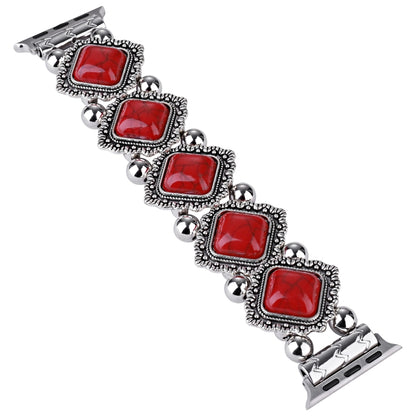 Retro Pine Stone Metal Watch Band For Apple Watch Ultra 49mm&Watch Ultra 2 49mm / Series 9&8&7 45mm / SE 3&SE 2&6&SE&5&4 44mm / 3&2&1 42mm (Red) by bashfashion