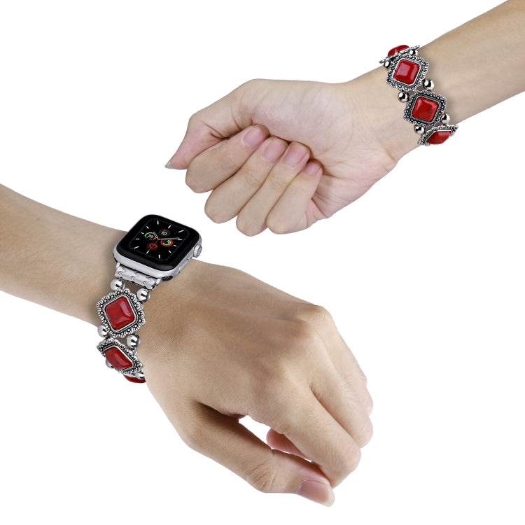 Retro Pine Stone Metal Watch Band For Apple Watch Ultra 49mm&Watch Ultra 2 49mm / Series 9&8&7 45mm / SE 3&SE 2&6&SE&5&4 44mm / 3&2&1 42mm (Red) by bashfashion