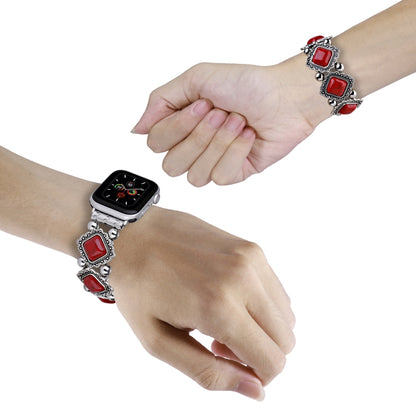 Retro Pine Stone Metal Watch Band For Apple Watch Ultra 49mm&Watch Ultra 2 49mm / Series 9&8&7 45mm / SE 3&SE 2&6&SE&5&4 44mm / 3&2&1 42mm (Red) by bashfashion