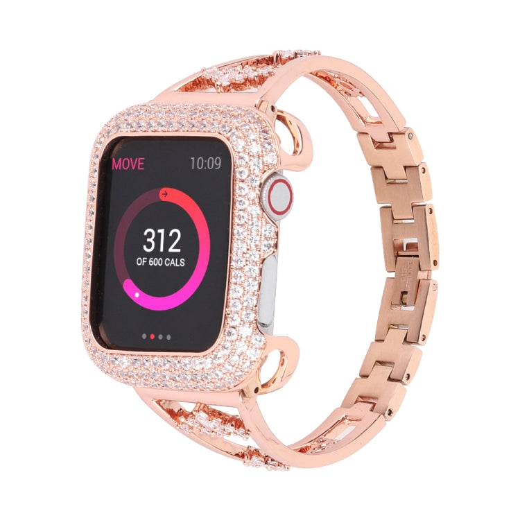 Zircon Metal Copper Watch Band For Apple Watch Ultra 49mm&Watch Ultra 2 49mm / Series 9&8&7 45mm / SE 3&SE 2&6&SE&5&4 44mm / 3&2&1 42mm (Gold) by bashfashion