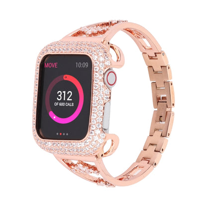 Zircon Metal Copper Watch Band For Apple Watch Ultra 49mm&Watch Ultra 2 49mm / Series 9&8&7 45mm / SE 3&SE 2&6&SE&5&4 44mm / 3&2&1 42mm (Gold) by bashfashion