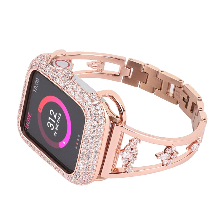 Zircon Metal Copper Watch Band For Apple Watch Ultra 49mm&Watch Ultra 2 49mm / Series 9&8&7 45mm / SE 3&SE 2&6&SE&5&4 44mm / 3&2&1 42mm (Gold) by bashfashion