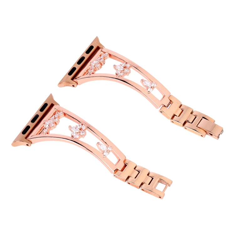 Zircon Metal Copper Watch Band For Apple Watch Ultra 49mm&Watch Ultra 2 49mm / Series 9&8&7 45mm / SE 3&SE 2&6&SE&5&4 44mm / 3&2&1 42mm (Gold) by bashfashion