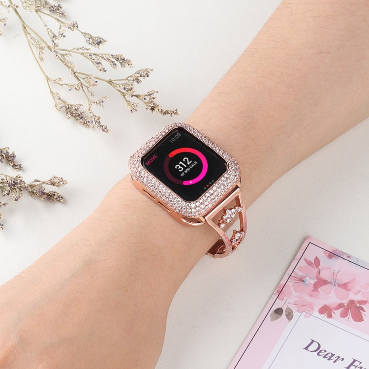 Zircon Metal Copper Watch Band For Apple Watch Ultra 49mm&Watch Ultra 2 49mm / Series 9&8&7 45mm / SE 3&SE 2&6&SE&5&4 44mm / 3&2&1 42mm (Gold) by bashfashion