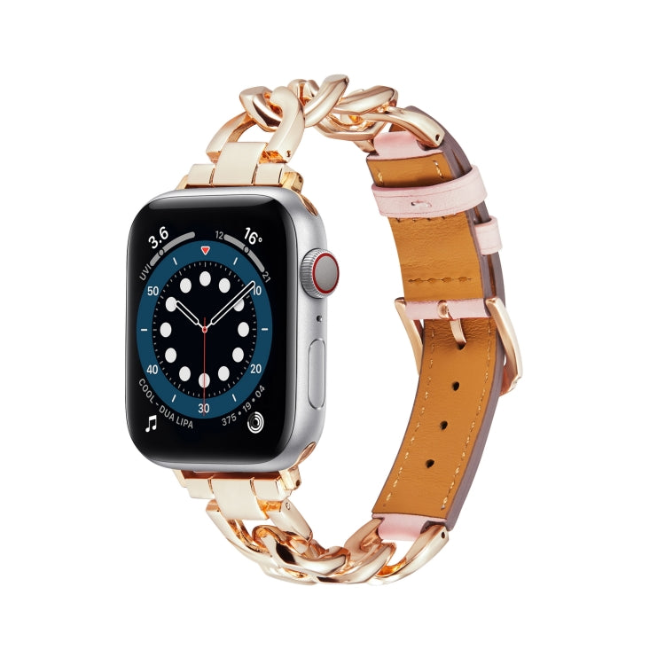 Chain + Leather Watch Band For Apple Watch Ultra 49mm&Watch Ultra 2 49mm / Series 9&8&7 45mm / SE 3&SE 2&6&SE&5&4 44mm / 3&2&1 42mm (Rose Gold + Pink) by bashfashion