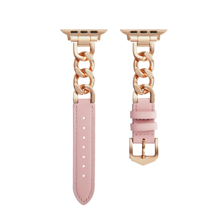 Chain + Leather Watch Band For Apple Watch Ultra 49mm&Watch Ultra 2 49mm / Series 9&8&7 45mm / SE 3&SE 2&6&SE&5&4 44mm / 3&2&1 42mm (Rose Gold + Pink) by bashfashion