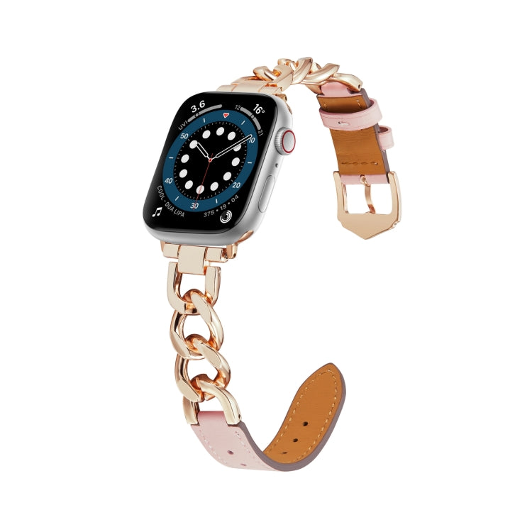 Chain + Leather Watch Band For Apple Watch Ultra 49mm&Watch Ultra 2 49mm / Series 9&8&7 45mm / SE 3&SE 2&6&SE&5&4 44mm / 3&2&1 42mm (Rose Gold + Pink) by bashfashion