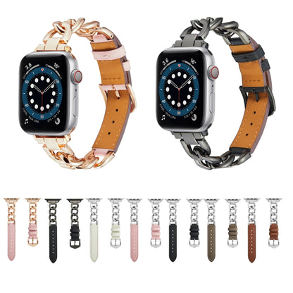 Chain + Leather Watch Band For Apple Watch Ultra 49mm&Watch Ultra 2 49mm / Series 9&8&7 45mm / SE 3&SE 2&6&SE&5&4 44mm / 3&2&1 42mm (Silver + Brown) by bashfashion
