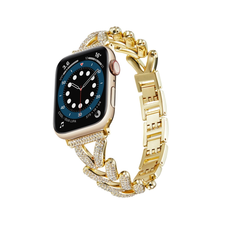 Triangle Diamond Metal Watch Band For Apple Watch Ultra 49mm&Watch Ultra 2 49mm / Series 9&8&7 45mm / SE 3&SE 2&6&SE&5&4 44mm / 3&2&1 42mm (Gold) by bashfashion