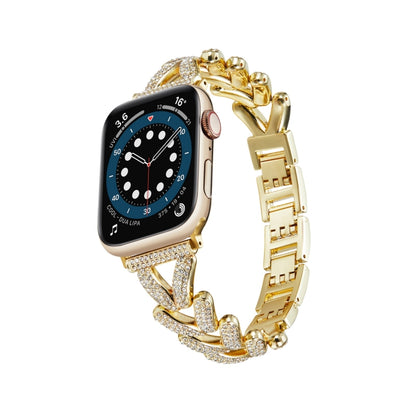 Triangle Diamond Metal Watch Band For Apple Watch Ultra 49mm&Watch Ultra 2 49mm / Series 9&8&7 45mm / SE 3&SE 2&6&SE&5&4 44mm / 3&2&1 42mm (Gold) by bashfashion