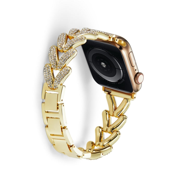 Triangle Diamond Metal Watch Band For Apple Watch Ultra 49mm&Watch Ultra 2 49mm / Series 9&8&7 45mm / SE 3&SE 2&6&SE&5&4 44mm / 3&2&1 42mm (Gold) by bashfashion