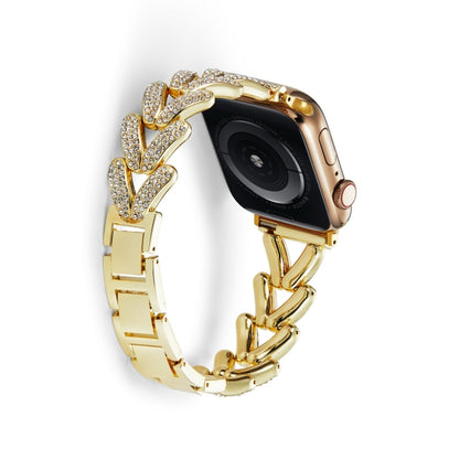 Triangle Diamond Metal Watch Band For Apple Watch Ultra 49mm&Watch Ultra 2 49mm / Series 9&8&7 45mm / SE 3&SE 2&6&SE&5&4 44mm / 3&2&1 42mm (Gold) by bashfashion